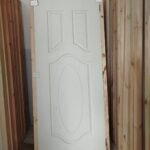 Porte chambre hdf / mdf avec cadre bois rouge
